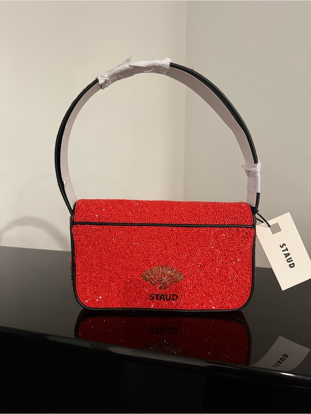 Staud Tommy Red Floral Horse Beaded Shoulder Bag limited Run - Picture 5 of 11